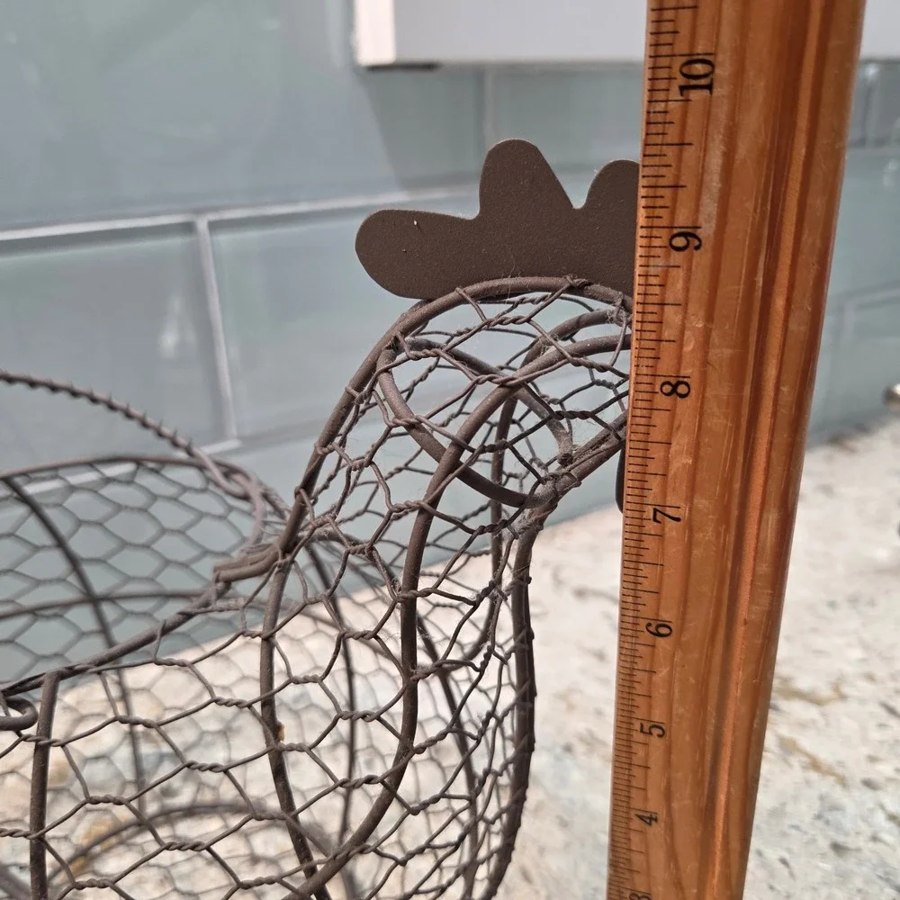 Rustic Brown Wire Chicken Egg Basket Farmhouse Kitchen Decor Hen Shape